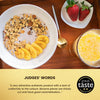 Healthy meal with Hey! Chips banana crisps and the Great Taste 2021 badge, with the text: Judges' Words – ‘A very attractive, authentic product with a lack of uniformity in the colours. Banana pieces are thickly cut and have good caramelisation.