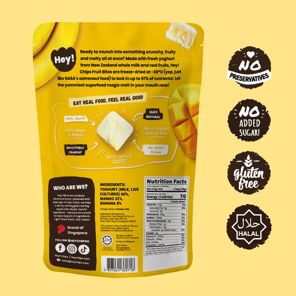 Hey Chips Mango Banana Fruit Bites No sugar added gluten-free halal