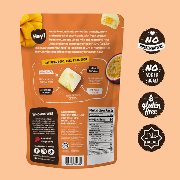 Hey Chips Mango Passion Fruit Bites No sugar added gluten-free halal