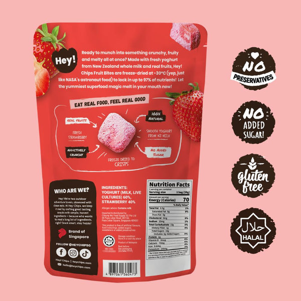 Hey Chips Strawberry Fruit Bites No sugar added gluten-free halal back