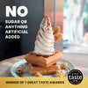 Waffles topped with ice cream and Hey! Chips banana crisps, with the text: No sugar or anything artificial added. Great Taste 2021 badge – winner of 7 Great Taste awards.