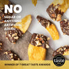 Hey! Chips mango crisps dipped in chocolate with crushed nuts, Great Taste 2021 badge, winner of 7 awards, with text: No sugar or anything artificial added.
