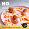 Hey! Chips pineapple crisps on a pink plate with the text: No sugar or anything artificial added. Great Taste 2021 badge – winner of 7 Great Taste awards.