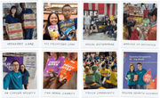 Collage of images showing people participating in various charitable activities and Hey! Chips product displays.