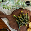 Hey! Okra Chips on a wooden board