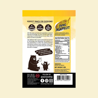 100% Natural Hey! Jackfruit Chips which is Gluten-Free, Halal-Certified, Vegetarian, Vegan, Dairy-free